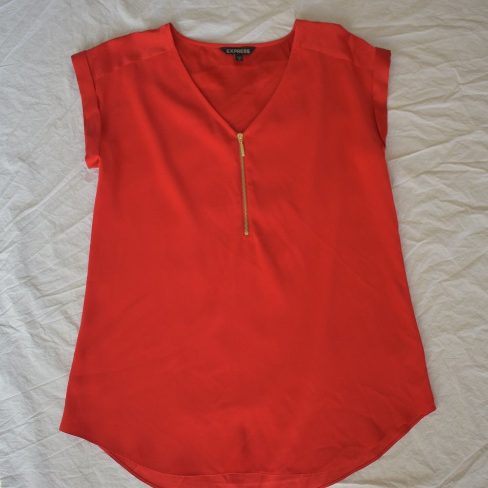 Express Red Blouse w/ Gold Zipper